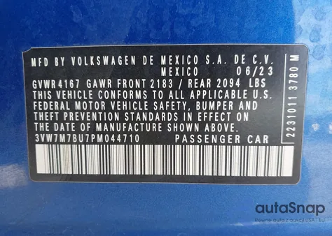 2023 Volkswagen Jetta 1.5T Se from USA, damaged, VIN 3VW7M7BU7PM044710